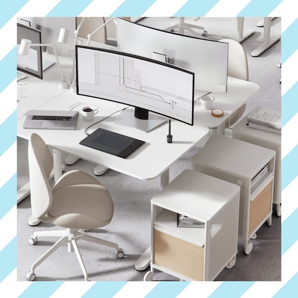 White desk with monitor and chair